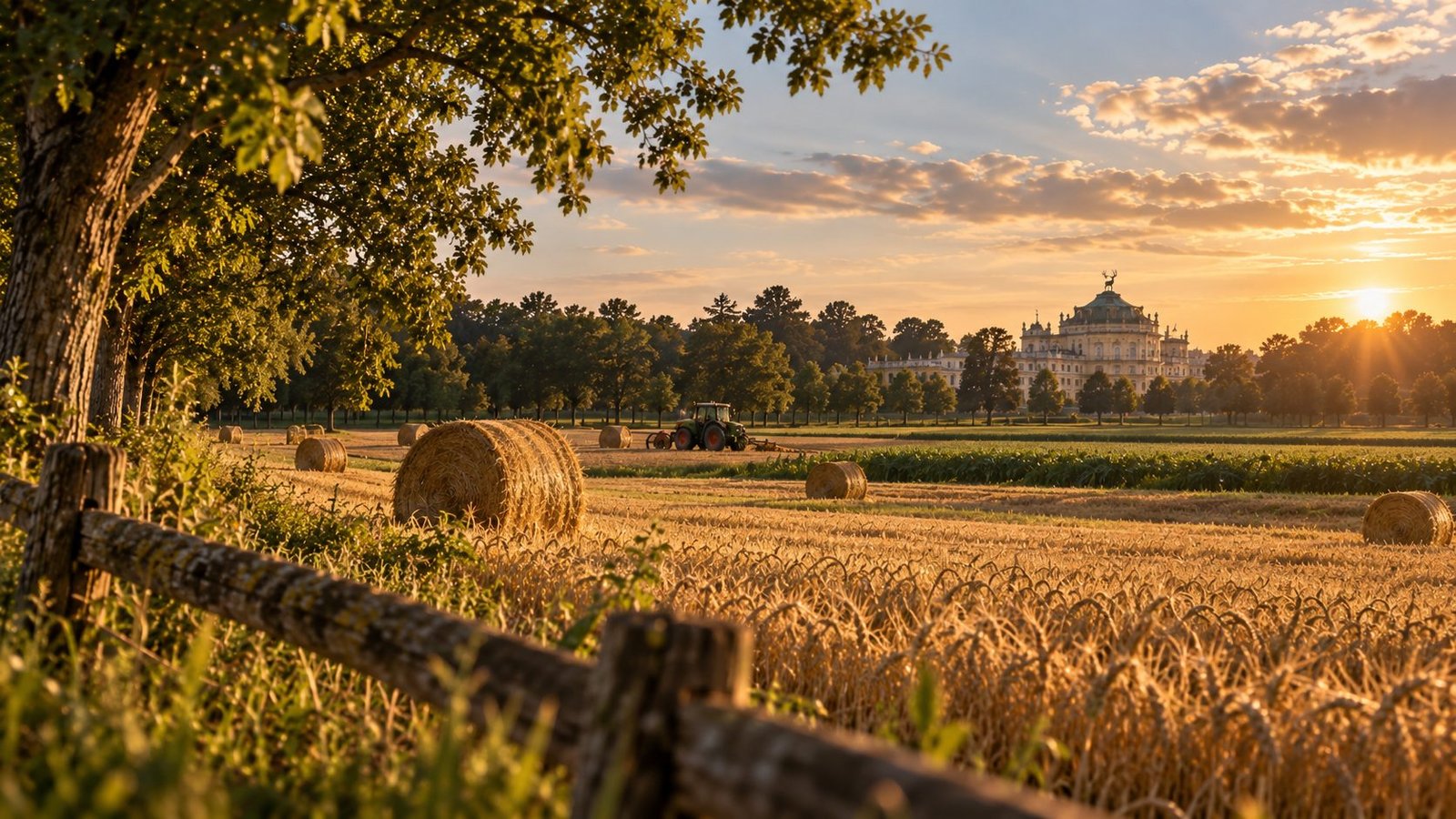 Campagne agricole di Stupinigi con la Palazzina di Caccia sullo sfondo