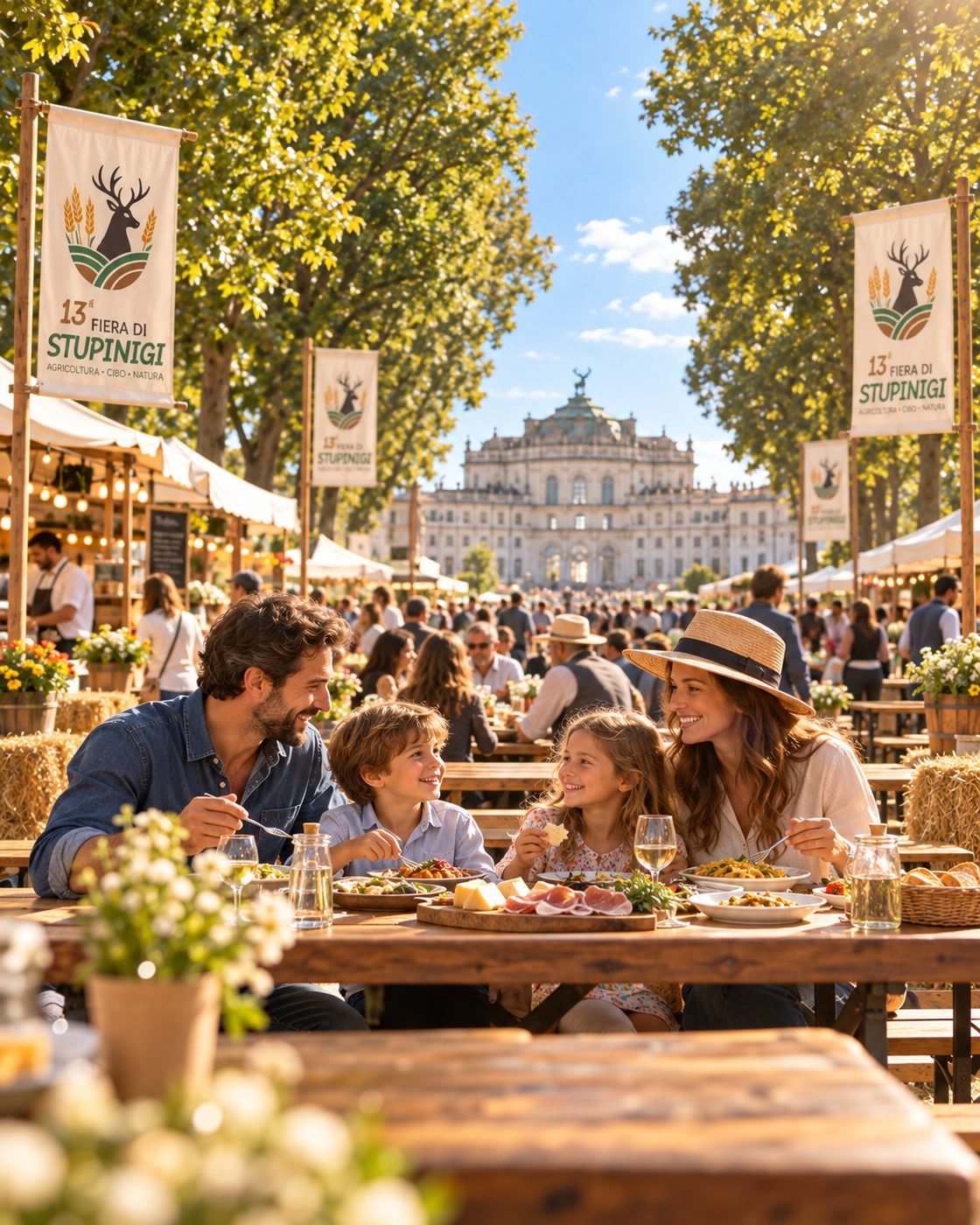 Famiglia nell’area food della Fiera di Stupinigi