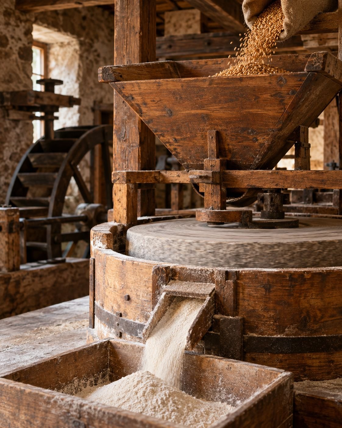 Mulino con macina per la trasformazione dei cereali in farina